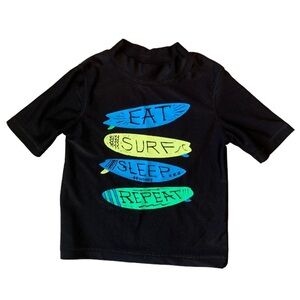 OshKosh Black Swim Shirt-Eat Surf Sleep Repeat-Size 3T-Rashguard               J